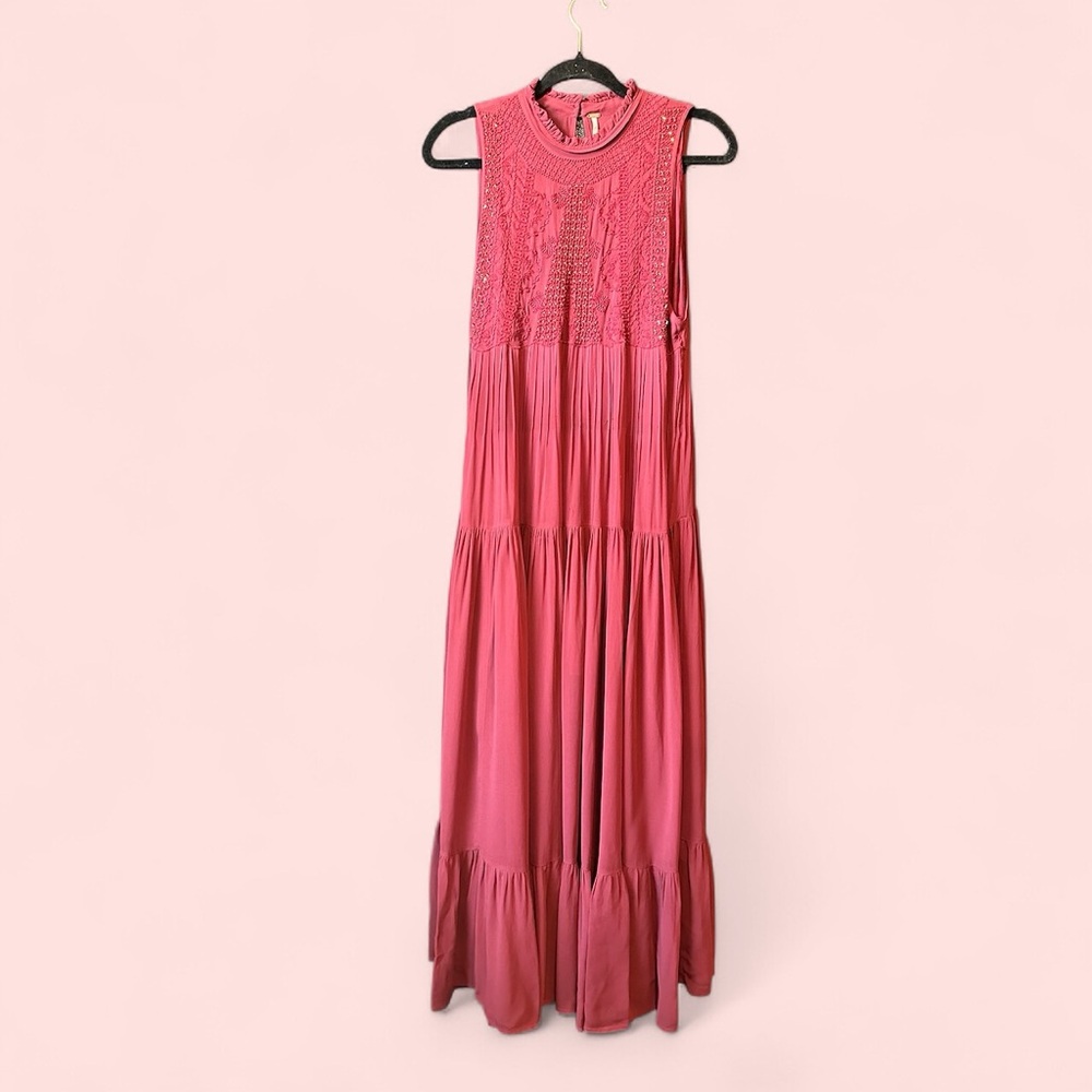 Free People Sleeveless Maxi Dress XS – Boho Tiered Crochet Top